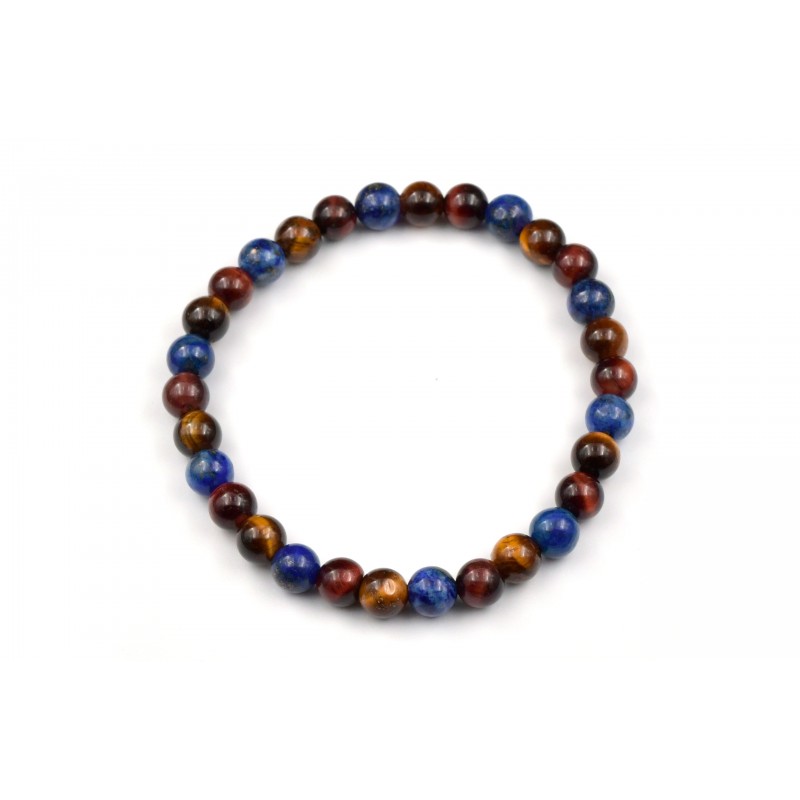 Bracelet Lapis lazuli, Oeil de tigre, Oeil de taureau 6mm M