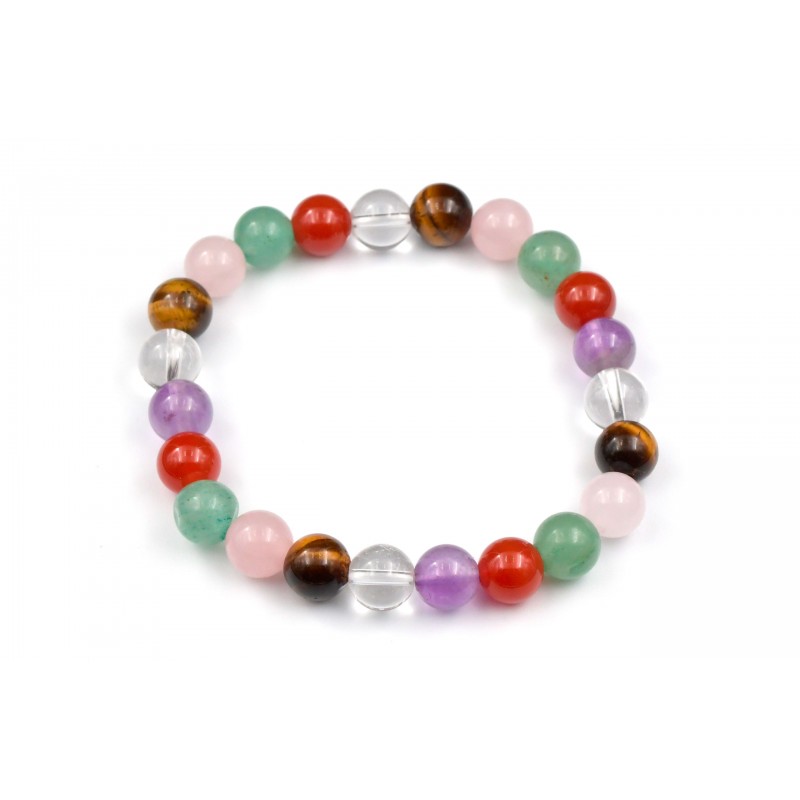 Bracelet Aventurine, Cornaline, Cristal de Roche, Oeil de tigre, Quartz rose 8mm M