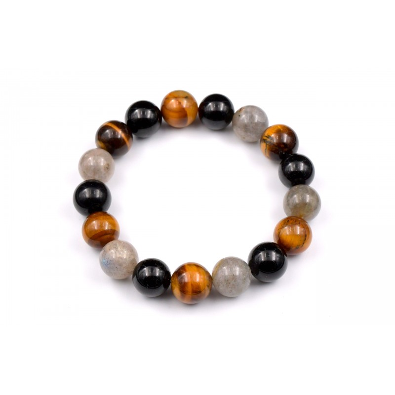 Bracelet Homme Labradorite, Tourmaline, Oeil de tigre 12mm M