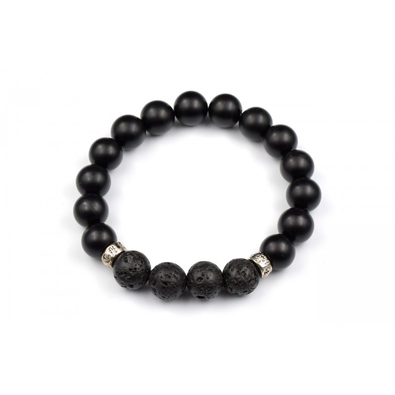 Bracelet Homme Onyx dépoli et Lave 10mm M