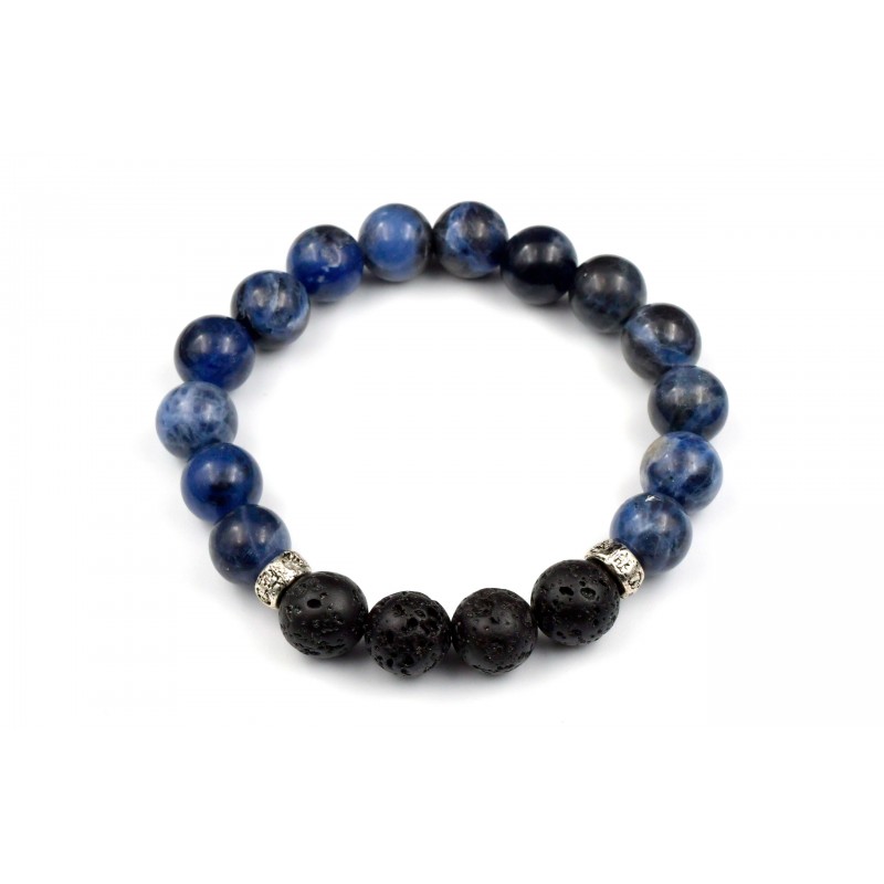 Bracelet Homme Sodalite et Lave 10mm M