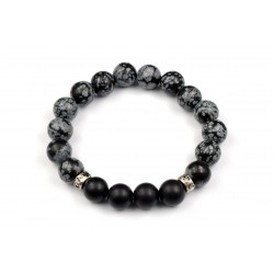 Bracelet Homme Obsidienne neige et Onyx dépoli 10mm M