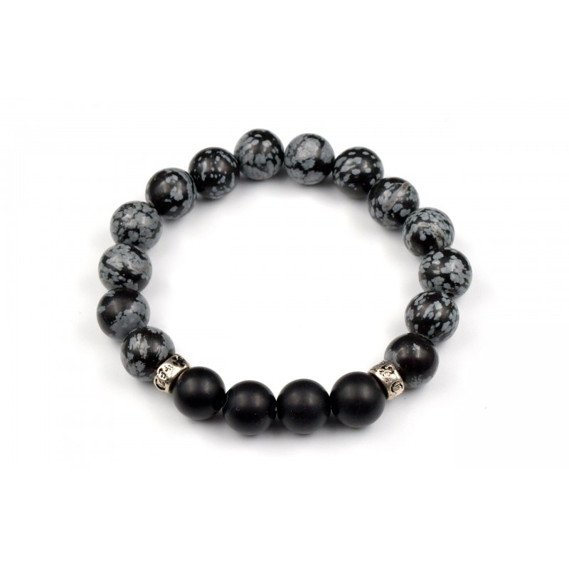 Bracelet Homme Obsidienne neige et Onyx dépoli 10mm M