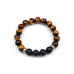 Bracelet Homme Oeil de tigre et Onyx dépoli 10mm M