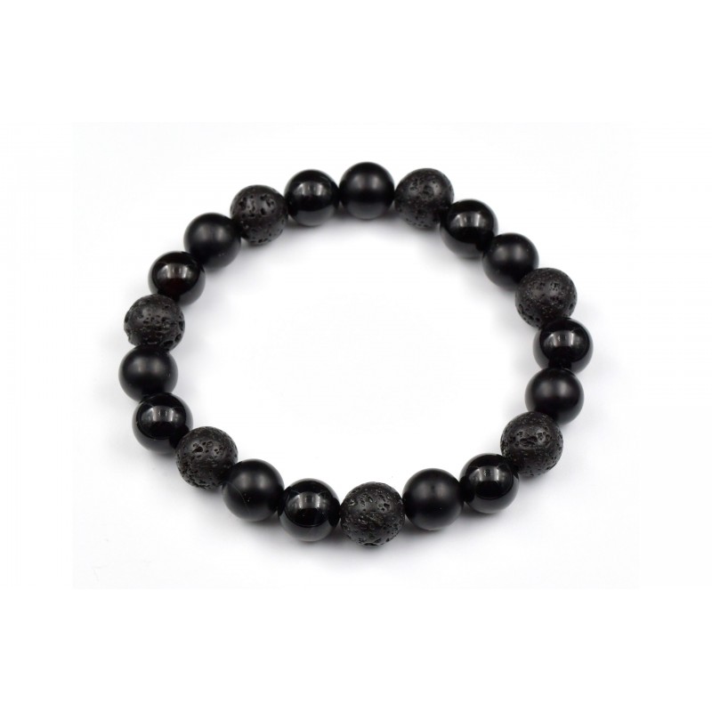 Bracelet Homme Onyx, Onyx dépoli et Lave 10mm M