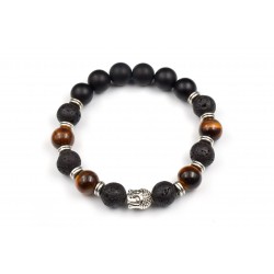 Bracelet Homme Oeil de tigre, Lave et Onyx 10mm M