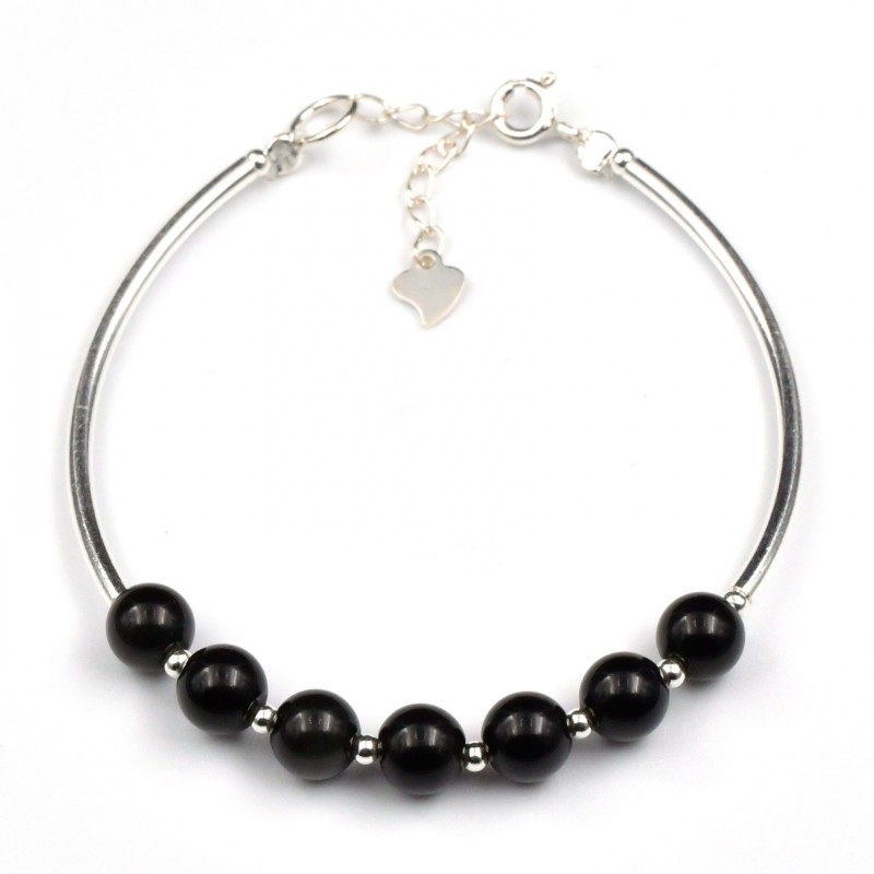 Bracelet Argent 0.925 Obsidienne Oeil Céleste 6mm M