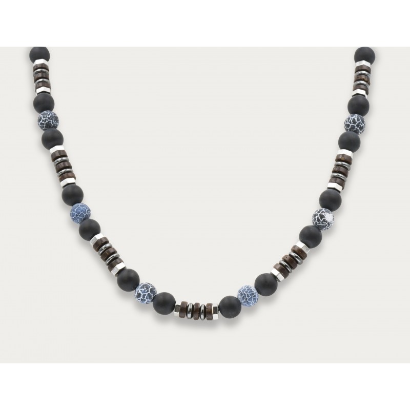 Collier Homme Araignée en Onyx Dépoli, Bois et Hématite