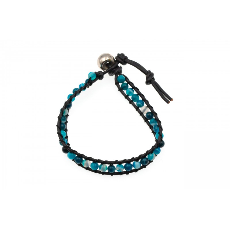 Bracelet Agate Bleue en cuir M Bracelet Agate Bleue en cuir M