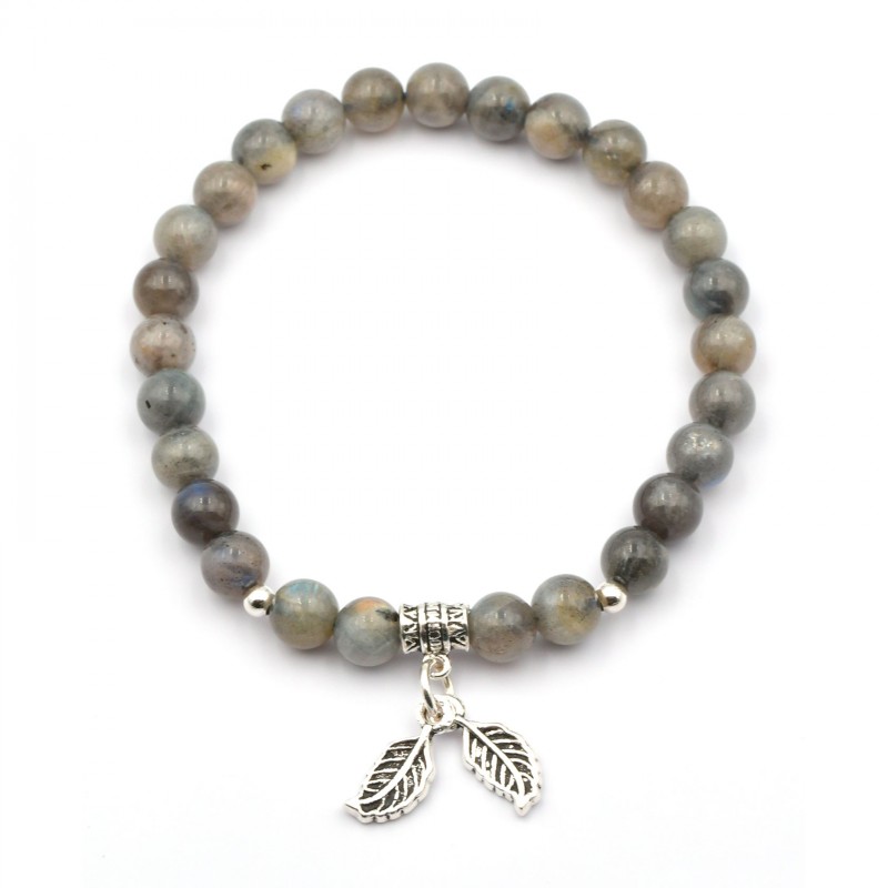 Bracelet Feuille extensible en Labradorite 6mm avec billes argent 0.925 M