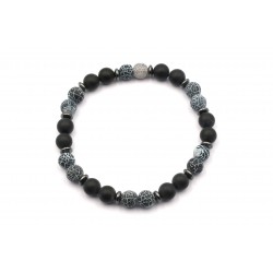 Bracelet Homme Onyx dépoli, Agate toile d'araignée et Hématite 8mm 22cm M