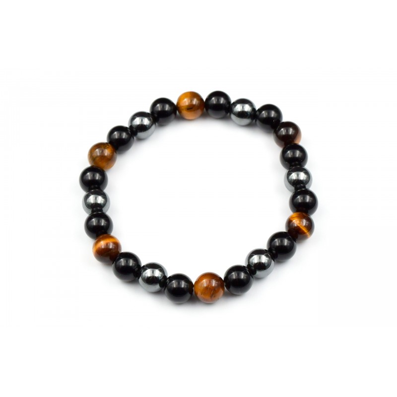 Bracelet Oeil de tigre, Hèmatite, Obsidienne noire 8mm M Bracelet Oeil de tigre, Hèmatite, Obsidienne noire 8mm M