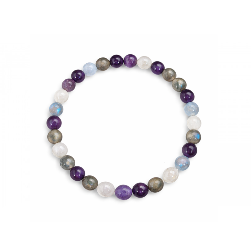 Bracelet Pierre de Lune, Calcédoine, Lépidolite, Améthyste et Labradorite