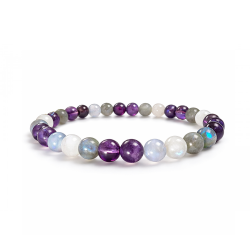 Bracelet Pierre de Lune, Calcédoine, Lépidolite, Améthyste et Labradorite