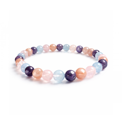 Bracelet Pierre du Soleil, Quartz Rose, Calcédoine et Lépidolite