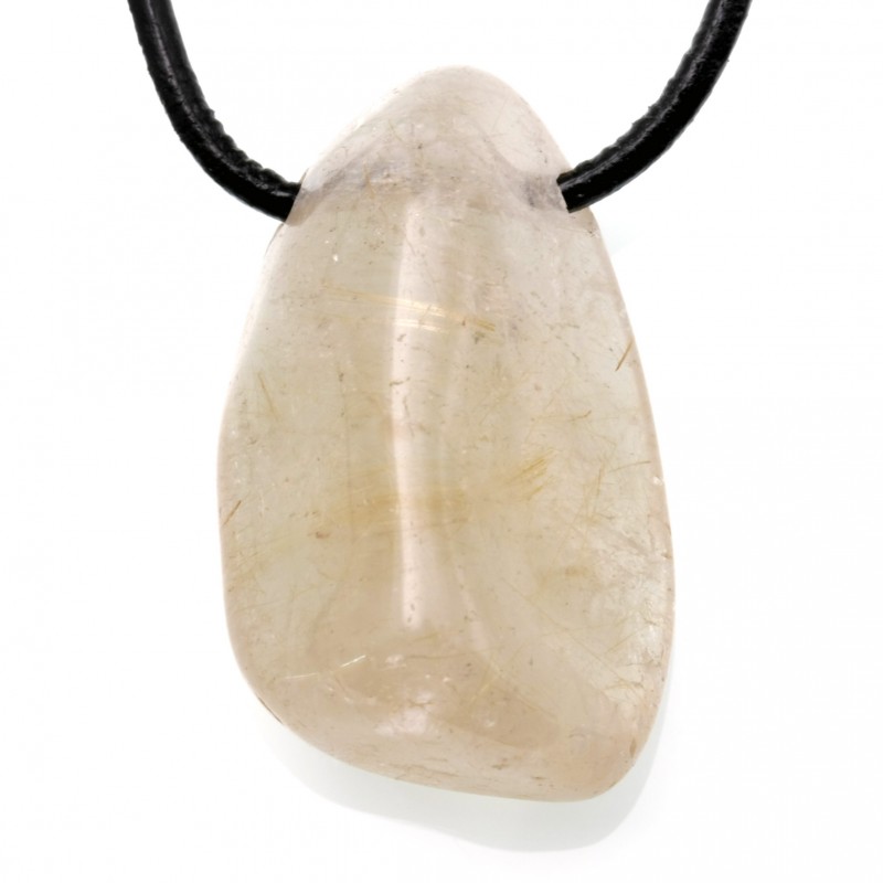 Pendentif Quartz à Rutile en Pierre Roulée Percée