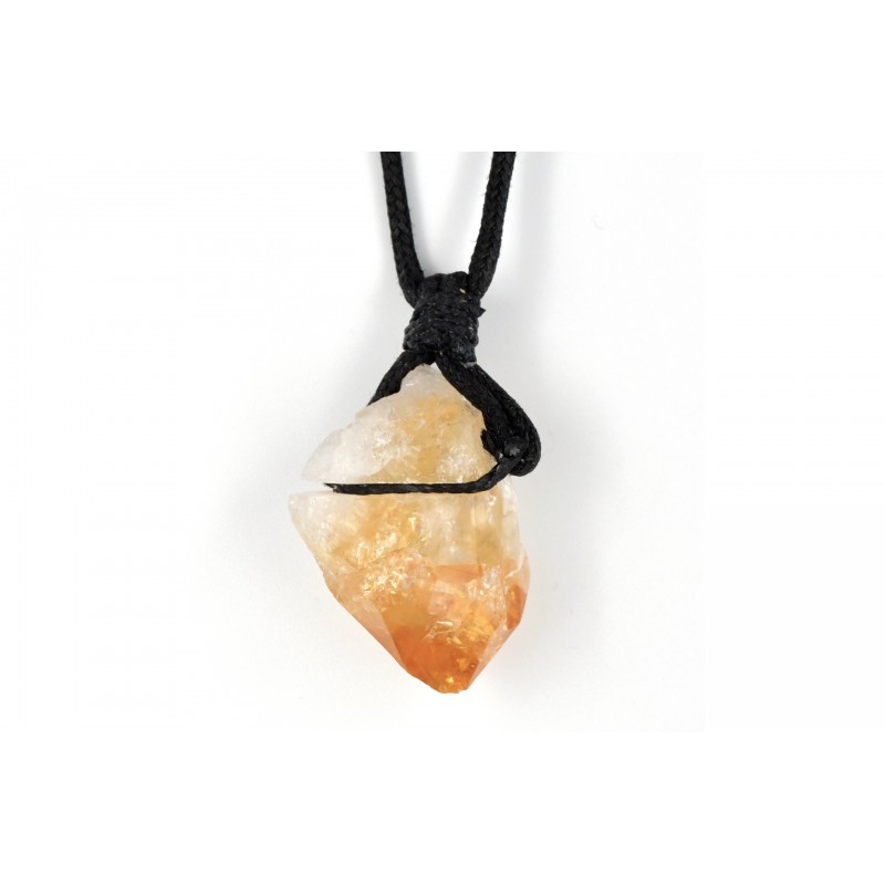 Pendentif Citrine - Pierre brute citrine avec lacet